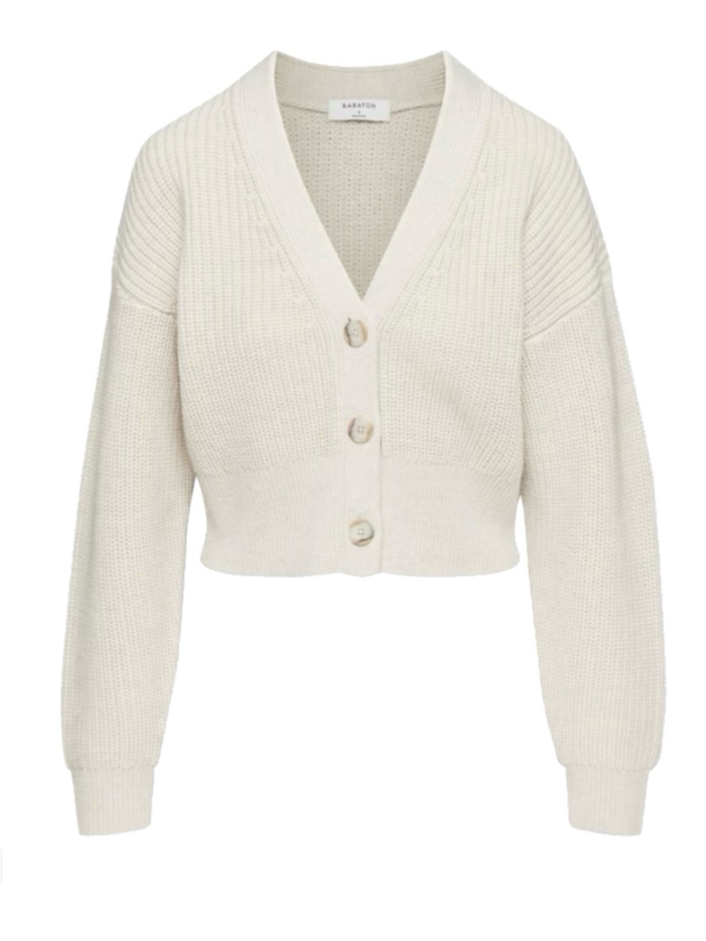 Aritzia Canberra Babaton Cream Cropped V-Neck Button Cardigan Heathered Birch